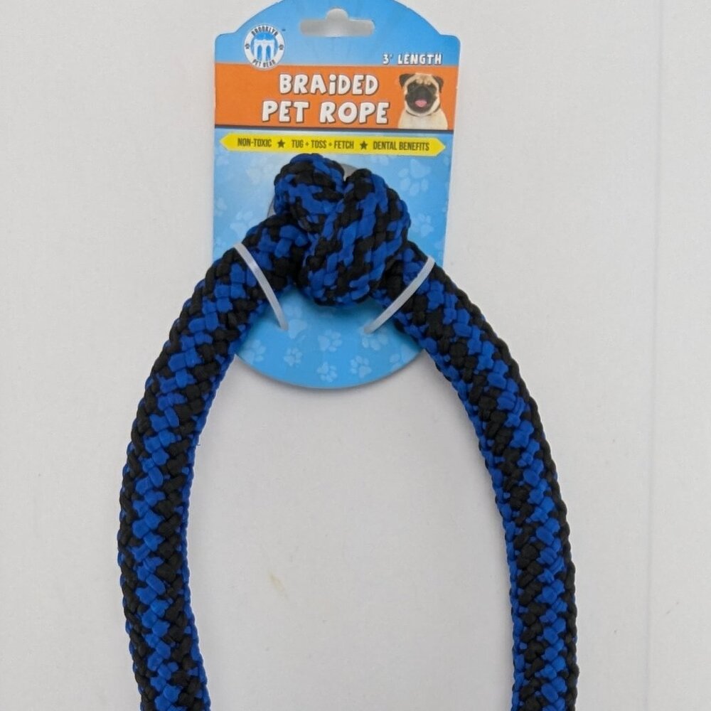 Brooklyn Pet Gear Braided Rope 3' Length Non-Toxic Tug Toss Dental Benefit Blue